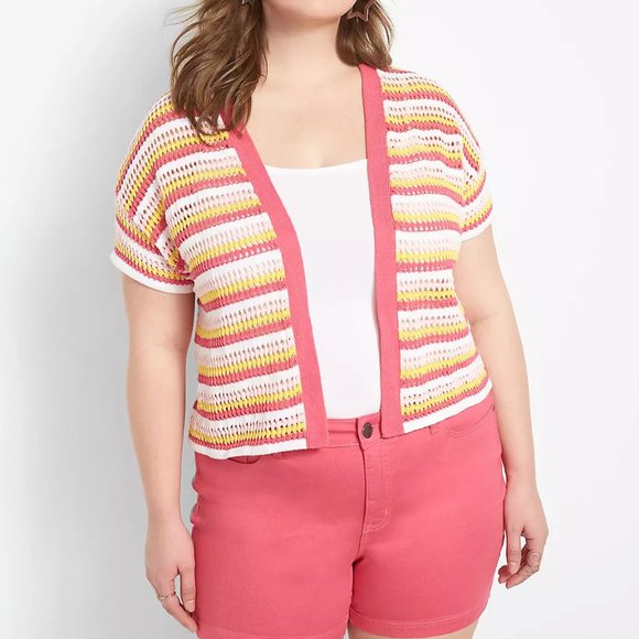 Lane Bryant | Sweaters | Lane Bryant Short Sleeve Open Knit Cardigan Pink Short  Sleeve 4 16 New | Poshmark
